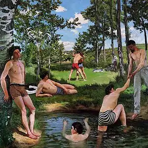 Scène d'été. Les Baigneurs (1869), huile sur toile (160&nbsp;×&nbsp;160,7&nbsp;cm), Cambridge, Fogg Art Museum.