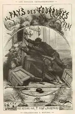 Image en frontispice pour Le Pays des fourrures de Jules Verne édité par Hetzel qui fait appelle ici à Jules Férat (1873)
