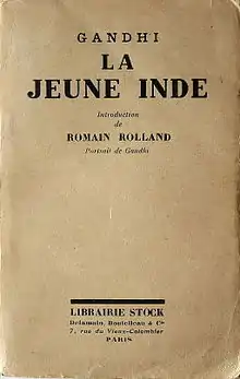 Couverture La Jeune Inde, de M. K. Gandhi, publié par les éditions Stocks-Delamain-Bouteilleau en 1924