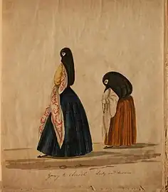 Pancho Fierro&nbsp;(es), artiste afro-péruvien&nbsp;(es), Going to church - Lady and duenna (« En allant à l'église - Dame et duègne », entre 1850 et 1860, Musée national des Beaux-Arts).