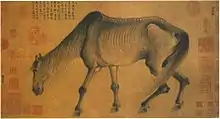 Le cheval maigre, Gong Kai, fin du XIIIe s., encre sur soie, 29,9&nbsp;×&nbsp;56,9&nbsp;cm. Osaka, Musée des Beaux-Arts.