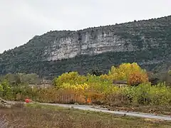 Gorges de la Beaume depuis la plaine alluviale.