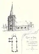 L'église vers 1870, dessin de Joachim Malézieux (1851-1906).