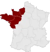 Le Grand Ouest français selon la coopération inter-régionale des concours de la fonction publique territoriale et le politologue et géographe Michel Bussi.