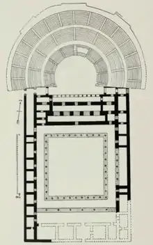 Plan du théâtre hellénistique de Babylone et du bâtiment public attenant.