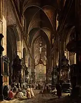Intérieur de l'église Sainte-Marie à Cracovie, 1858, peinture par Aleksander Gryglewski.