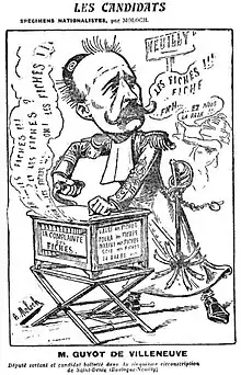 Dessin monochrome représentant un homme, en habits ecclésiastiques, actionnant une boîte à musique générant des imprécations à propos des fiches.