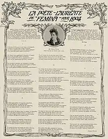 Page extraite du magazine Femina avec un portrait en miniature rond d'Hélène Picard et son poème.