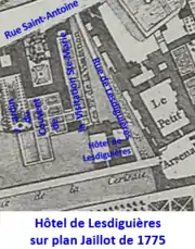 En 1775, l'hôtel est réduit. La partie ouest du jardin est réuni au couvent de la Visitation. Des maisons bordent la nouvelle rue