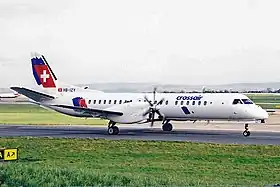 HB-IZY, le Saab 2000 impliqué, lorsqu'il opérait encore pour Crossair, ici photographié en février 2002.