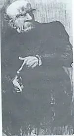 Gravure d'un personnage à l'air sévère, comptant sur ses doigts