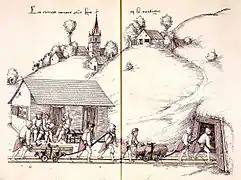 XVIe&nbsp;siècle : ancienne église sur un dessin de Heinrich Gross