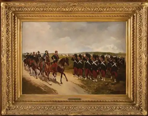 L'Empereur Napoléon III et le Roi Victor-Emmanuel II passant en revue les grenadiers à pieds de la garde impériale
