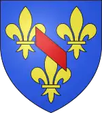  Blason de la maison de Boubon Buisset, « bleu azur semé de fleurs de lys d'or, au bâton de gueules »