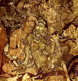 Couple princier. Ajanta, fin du Ve s., caverne 1, mur est.