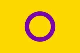 Rectangle jaune/or avec un rond violet au milieu.