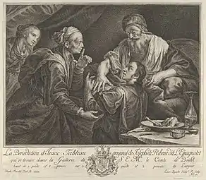 Isaac bénissant Jacob, feuille: 31 × 35,8&nbsp;cm, Metropolitan Museum of Art, New York .