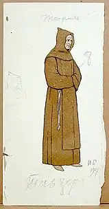 Trois dessins d'Ivan Bilibine pour Le Miracle de Théophile, réalisés à la gouache et au crayon, conservés au Bakhrushin Museum&nbsp;(en) de Moscou.
 
Description des illustrations:
*  À gauche: Costume de scène 1. Scapulaire monastique (22,5 x 11,1 cm).
*  Au centre : Costume de scène 2. Aube de prêtre (22,5 x 14,3 cm).
*  À droite: Décor. Fond de scène.