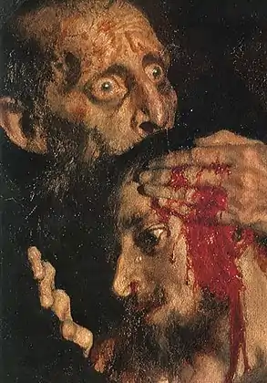 Détail du tableau. Le visage du tsar épouvanté et celui de son fils ensanglanté et qui pleure.