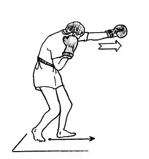 Jab long avec le tronc trois-quarts de face.