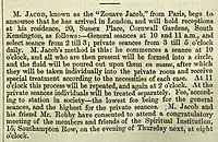 Annonce des séances de Jacob dans un journal spirite londonien en septembre 1870.