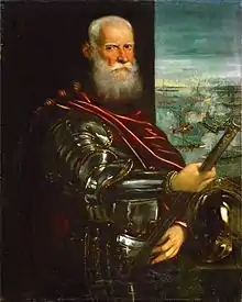 Sebastiano Venier avec les insignes du capitaine général da Màr (tableau du Tintoret)