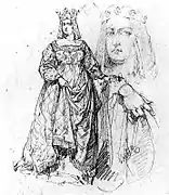 Dessin représentant Élisabeth, reine de Pologne, dans ses dernières années.