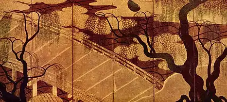 Peintre japonais, Le Pont d'Uji, XVIIe&nbsp;siècle.