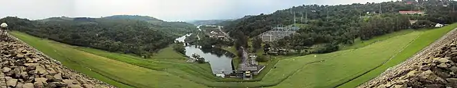 Downstream view of the dam from the crest looking towards the north.