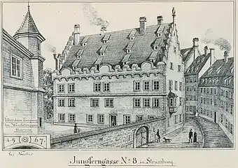 Jungferngasse no&nbsp;8 in Strassburg [en 1567], représenté par Julius Naeher&nbsp;(de) en 1905.