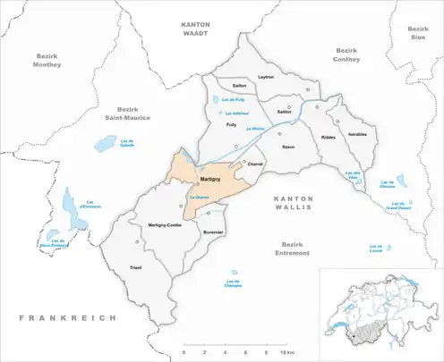Carte de Martigny (en orange).