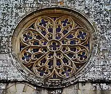 Gros plan sur une rose, vue de l'extérieur.