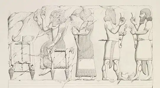 Bas-relief du palais de Khorsabad représentant un banquet à la cour. Copie par Eugène Flandin.