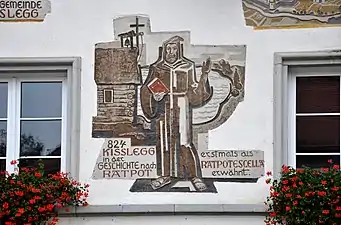 Kißlegg, hôtel de ville, sgraffite (1974) sur l'histoire de Kißlegg