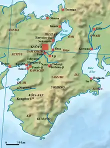 Carte de Kyoto et de ses alentours au XVIe siècle.