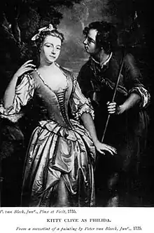 Gravure : couple d'acteurs en représentation.