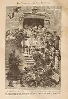 Fausto Socin forcé à assister à l'autodafé de ses livres à Cracovie, dessin de Pierre Méjanel