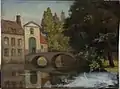 Bruges - Pont et portail d'entrée du béguinage - ca 1929 - Huile sur bois - 30&nbsp;×&nbsp;39&nbsp;cm