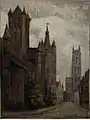 Gand - Cathédrale Saint-Bavon, Beffroi, Église Saint-Nicolas ca 1929 - Huile sur bois - 25&nbsp;×&nbsp;20&nbsp;cm