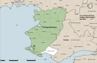 Carte en couleur présentant la localisation de la commune dans les EPCI environnantes.