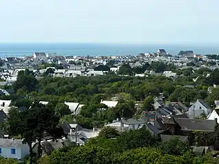 Vue depuis le clocher sur le quartier du port de La Turballe et la rade du Croisic