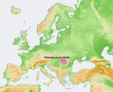 Le plateau transylvain en Europe (violet).