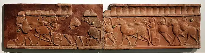 Plaque de revêtement en terre cuite provenant de Véies, datée vers 560 av. J.-C.