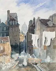 Rue de Bièvre au XIXe&nbsp;siècle : séchage du linge après la lessive.