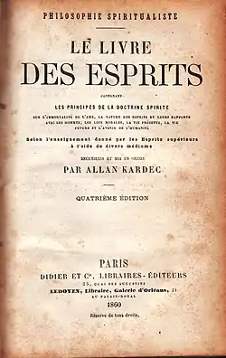 Page de garde du livre des Esprits, édition de 1860, son entête est Philosophie spiritualiste.