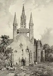 La façade ouest et ses proches abords vers 1845.