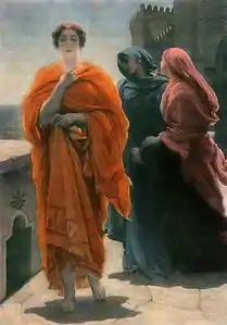 Hélène sur les remparts de Troie : un thème populaire dans l'art de la fin du XIXe&nbsp;siècle - ici une représentation de Frederic Leighton.