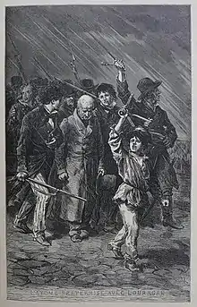 Gavroche en tête des insurgés. Illustration de Lix d'après Jeanniot, 1906.