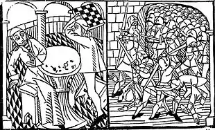 Gravure en deux parties et en noir et blanc