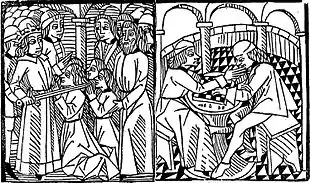 Gravure en noir et blanc et en deux parties